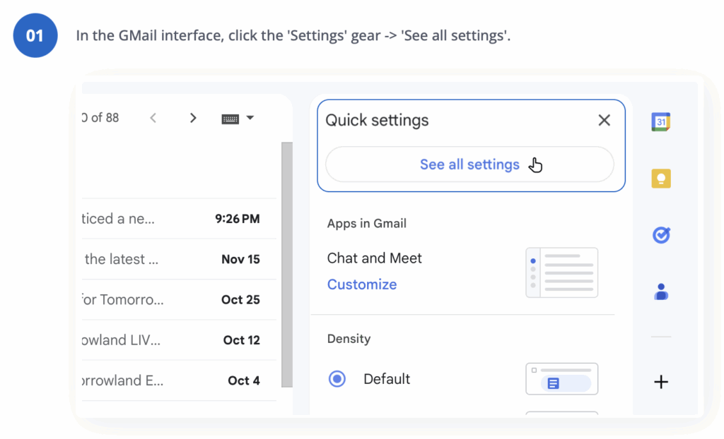 GMail settings interface.
